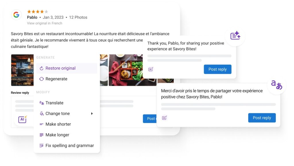 Birdeye's review translation feature