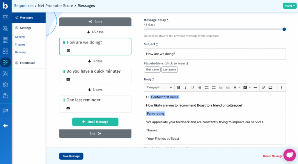 Setting up an automated email sequence in Boast