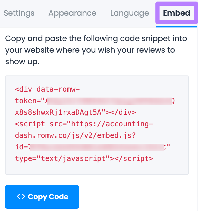 Generating an embed code in LocalImpact's widget editor