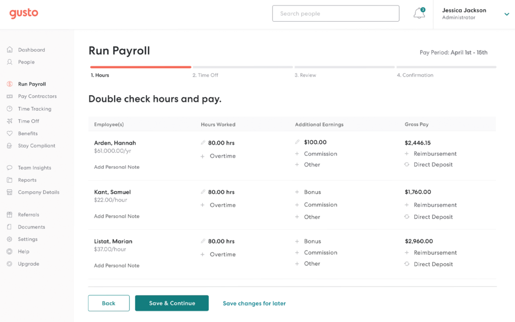 Running payroll in Gusto