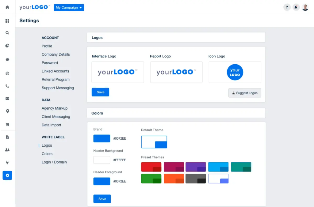 White label settings in AgencyAnalytics