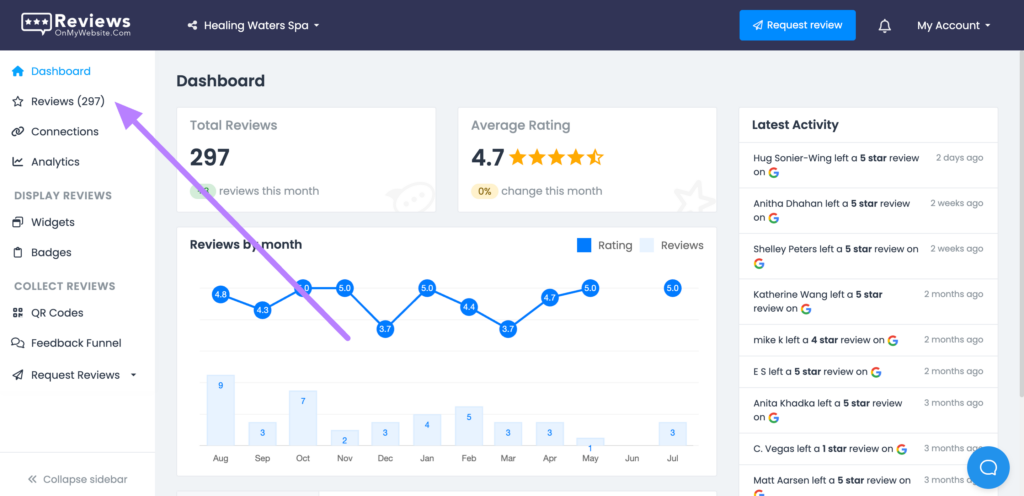 Accessing the Reviews section in LocalImpact