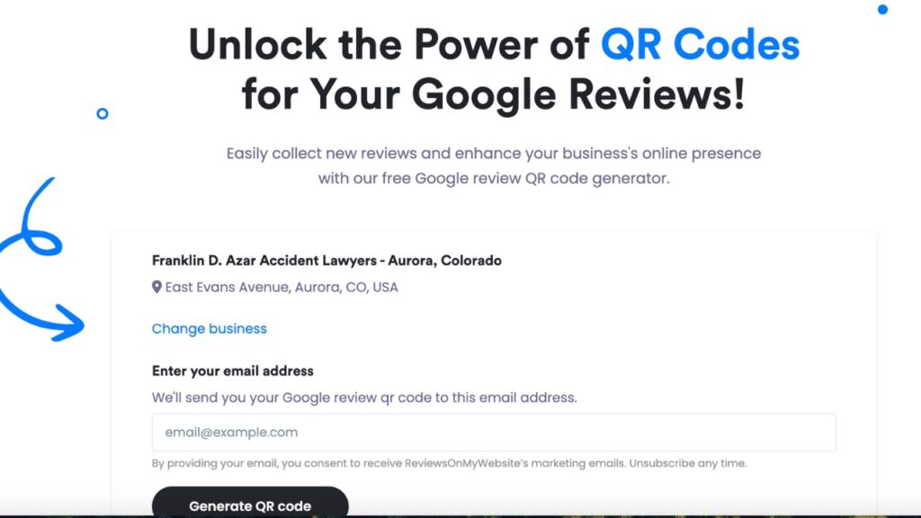 Entering an email address in LocalImpact's QR code generator