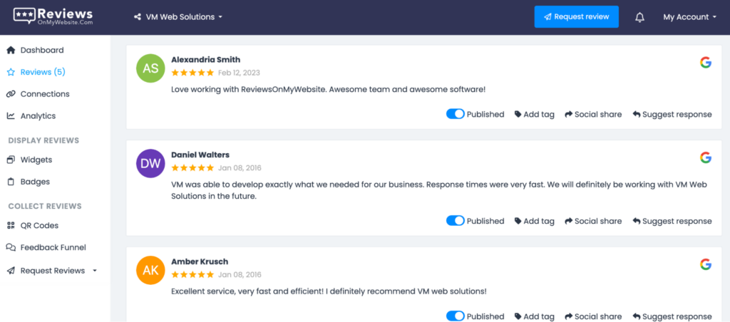 The review feed in LocalImpact