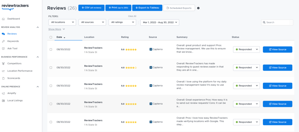 ReviewTrackers screenshot