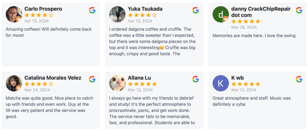 An example of a website review widget created with LocalImpact