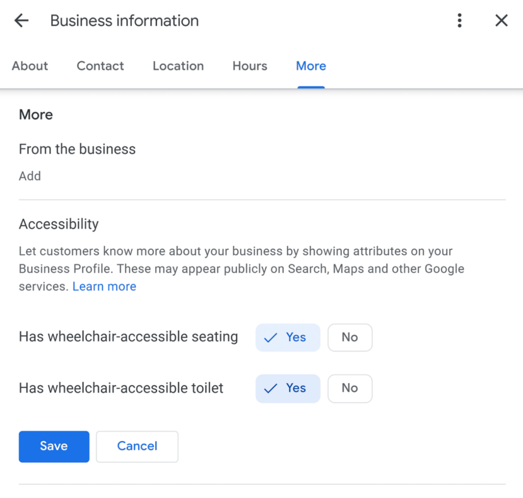 Adding attributes in Google Business Profile