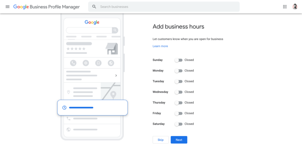 Adding your business hours in Google Business Profile