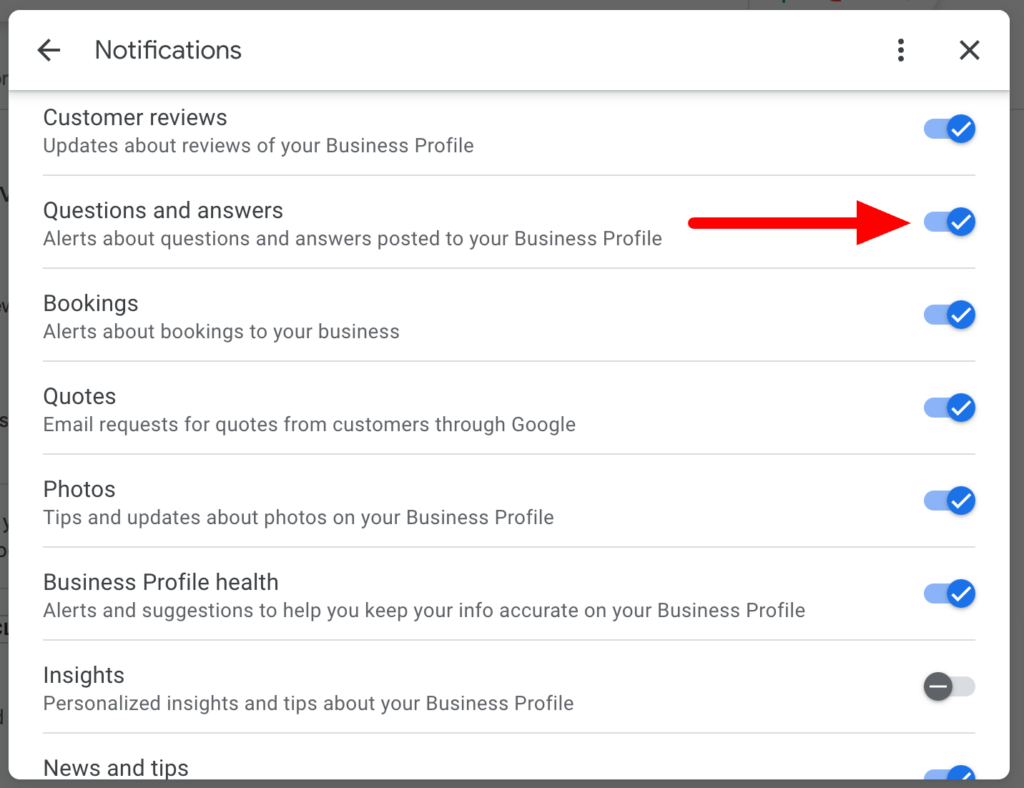 Setting up notifications for questions and answers in Google Business Profile