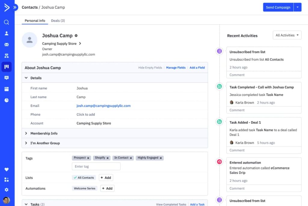 ActiveCampaign CRM screenshot