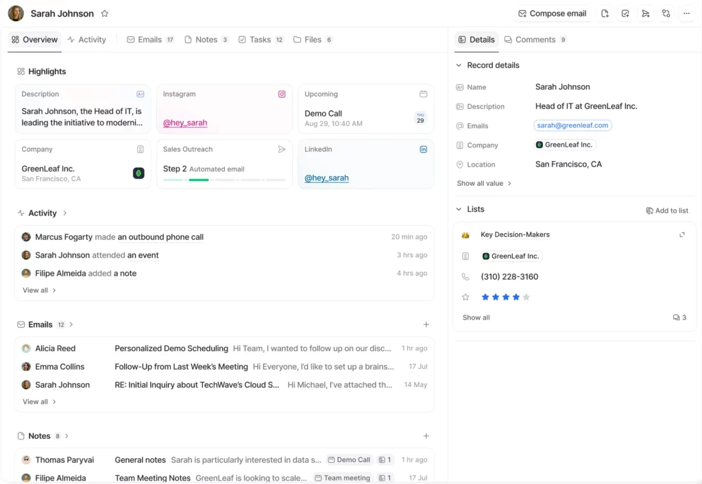 Attio contact screenshot