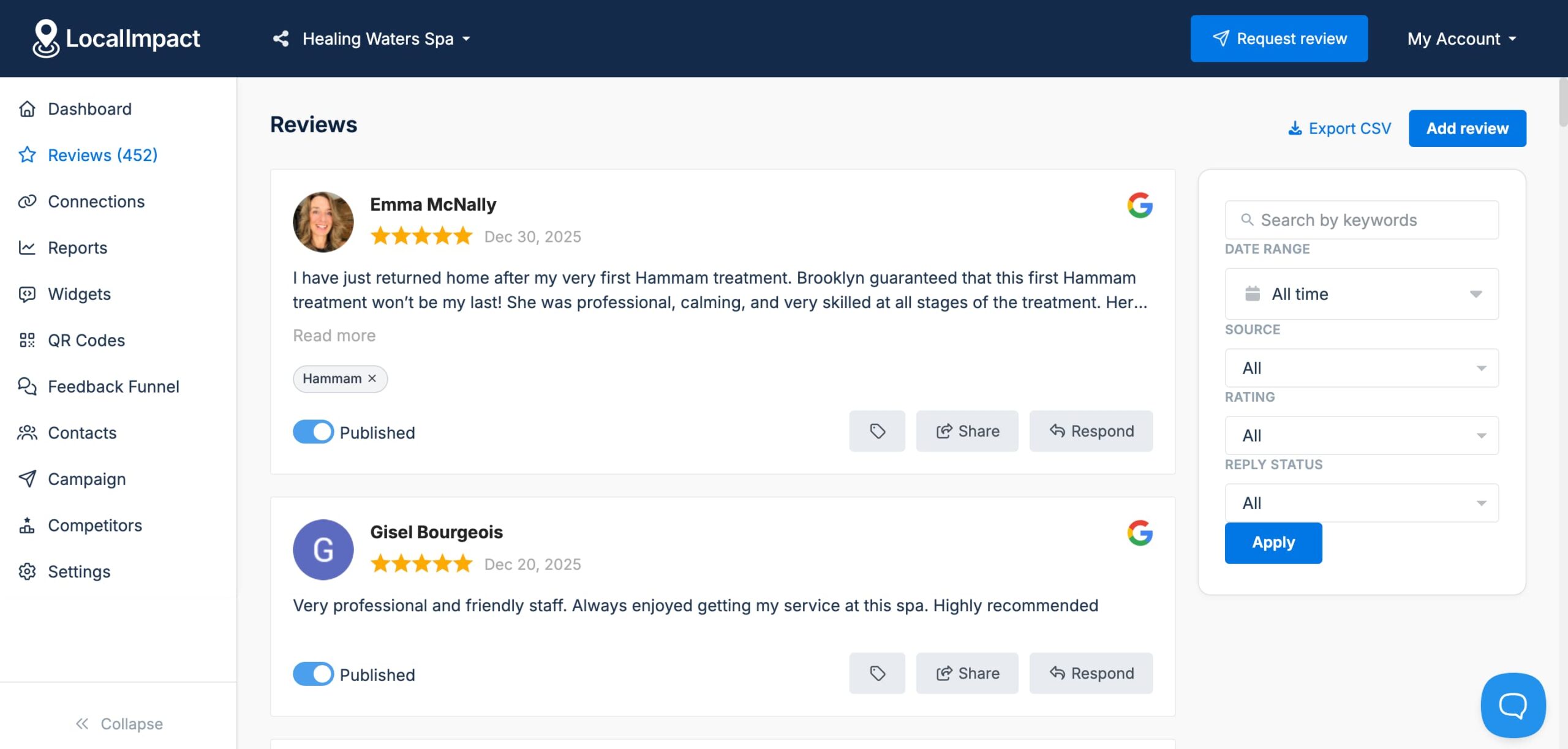 LocalImpact's review feed