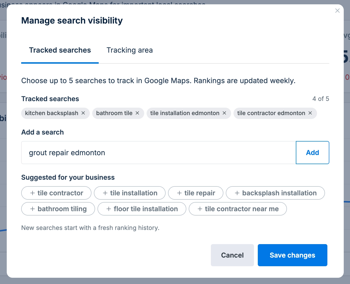 Adding and managing Google Maps searches to track in LocalImpact